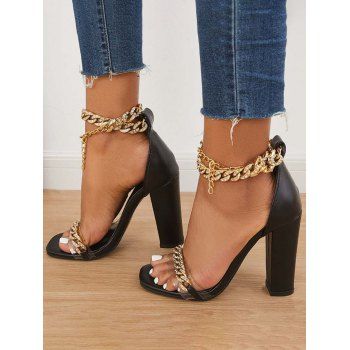 

Ankle Strap Chunky High Heel Chain Trendy Sandals, Black