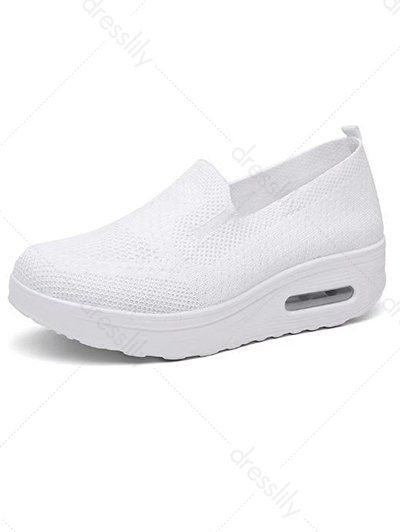 Breathable Knit Detail Chunky Heel Slip On Casual Shoes - Blanc EU 38