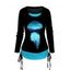 T-shirt à Imprimé Lune et Forêt Faux Deux Pièces Cintré à Côté - Bleu XXL