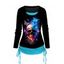 T-shirt D'Halloween à Imprimé Crâne et Papillon Faux Deux Pièces - Bleu clair M
