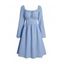 Square Neck Self Belted Dress Plain Color Long Sleeve Casual Dress - LIGHT BLUE XL