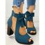 Peep Toe Bowknot Mesh Patchwork Chunky Heel Sandals - Bleu EU 40