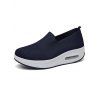 Breathable Knit Detail Chunky Heel Slip On Casual Shoes - Bleu profond EU 40