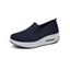 Breathable Knit Detail Chunky Heel Slip On Casual Shoes - Bleu profond EU 42