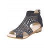 Rhinestones Peep Toe Hollow Out Roman Style Gladiator Sandals - Noir EU 39