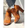 Peep Toe Cut Out Vintage Chunky High Heel Sandals - café EU 42