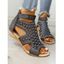 Rhinestones Peep Toe Hollow Out Roman Style Gladiator Sandals - Noir EU 42