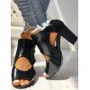 Peep Toe Cut Out Vintage Chunky High Heel Sandals - Noir EU 42
