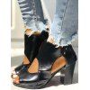 Peep Toe Cut Out Vintage Chunky High Heel Sandals - Noir EU 37