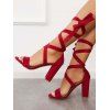 Strappy Ribbon Open Toe Chunky High Heel Sandals - Rouge EU 35