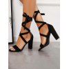 Strappy Ribbon Open Toe Chunky High Heel Sandals - Noir EU 42