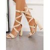Strappy Ribbon Open Toe Chunky High Heel Sandals - multicolor A EU 35