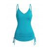 Plus Size Cinched Ruched Long Camisole Plain Color Sleeveless Casual Cami Top - LIGHT BLUE 2XL