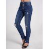Jean en Denim Décontracté Déchiré Boutonné avec Poche Zippé - Bleu profond L