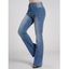 Jean Décontracté Long Zippé Evasé avec Poche en Denim - Bleu M