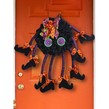 

Outdoor Halloween Decoration Cute Cartoon Spider Mesh Wreath, Multicolor a