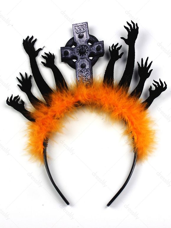 Bandeau Cheveux de Soirée D'Halloween Pierre Tombale et Mains - multicolor A 