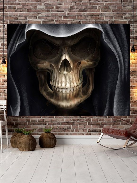 Tapisserie Murale à Imprimé Crâne D'Halloween Style Gothique - multicolor A 150*130CM