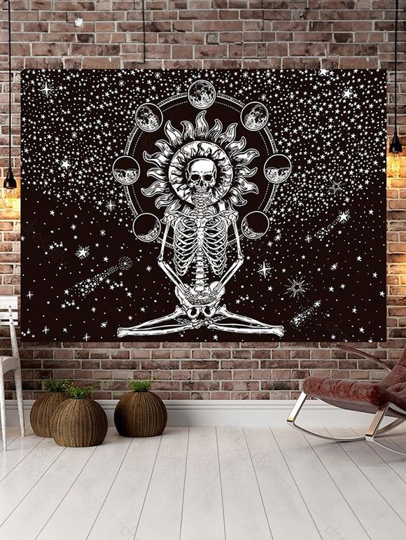 Tapisserie Murale Halloween Imprimé Squelette et Ciel Étoilé Style Gothique - multicolor A 