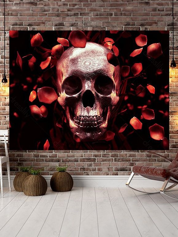 Tapisserie Murale à Imprimé Crâne et Pétales D'Halloween - multicolor B 