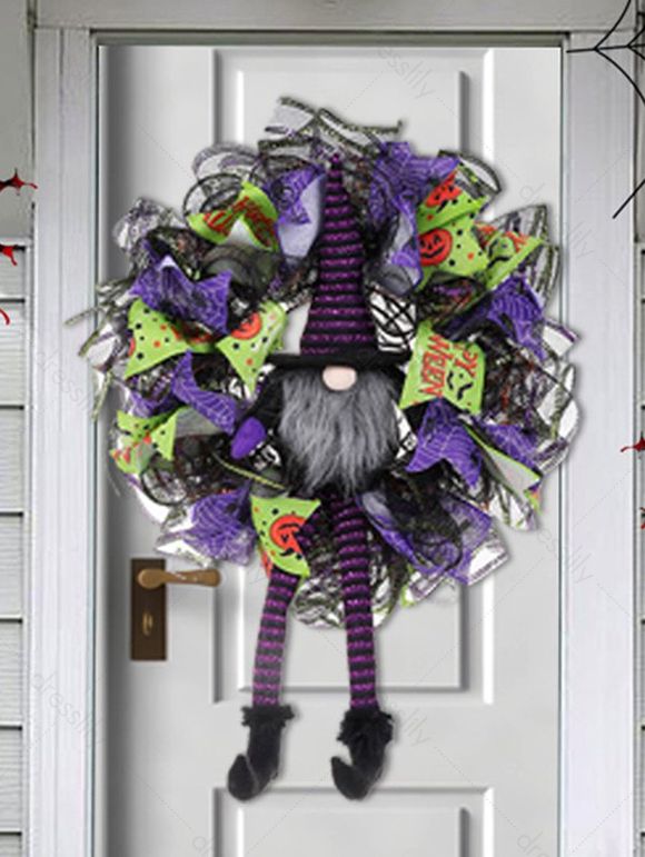 Couronne de Fête en Maille de Poupée sans Visage d'Halloween - multicolor A 