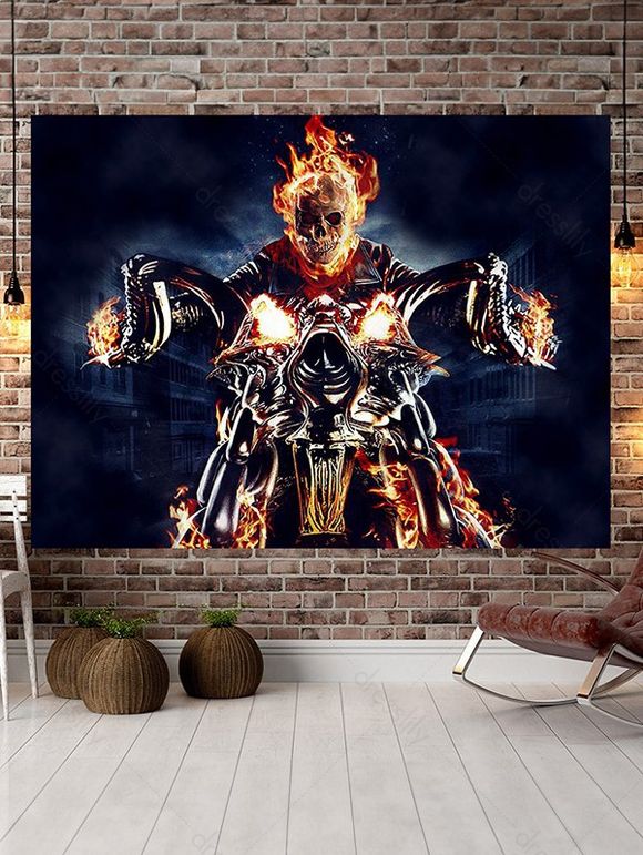 Tapisserie Murale à Imprimé Squelette Enflammé pour Halloween - multicolor A 150*130CM