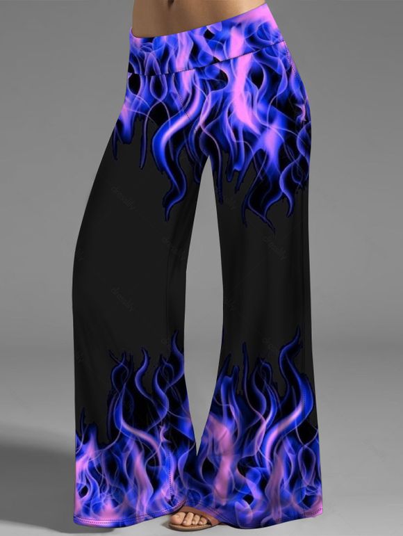 Pantalon Décontracté Long à Imprimé Flamme Lâche Taille Elastique - Noir XL