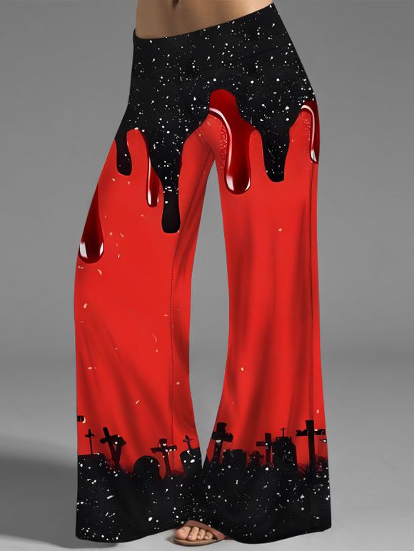 Pantalon Décontracté Lâche D'Halloween à Imprimé Galaxie en Blocs de Couleurs à Taille Elastique - Rouge XL