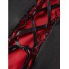 Plus Size Colorblock Lace Up Gothic Top and Grommet Rivet Slit Capri Leggings Outfit - RED L