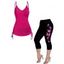 Plus Size Cinched Ruched Long Camisole and Butterfly Print Capri Leggings Outfit - LIGHT PINK L
