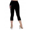 Plus Size Grommet Crossover Tank Top and Skull and Rose Print Capri Leggings Outfit - BLACK L
