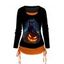 T-shirt D'Halloween à Imprimé 3D Chat et Citrouille de Faux Deux Pièces - Orange M