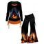 Ensemble de D'Halloween T-shirt à Imprimé Chat en 3D et Pantalon à Jambe Large - multicolor S