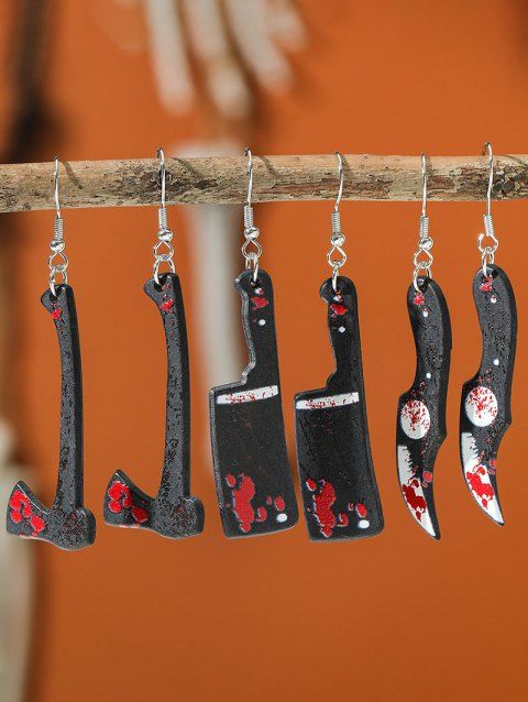 Halloween Horror Knife Shape Acrylic Drop Earrings Set
