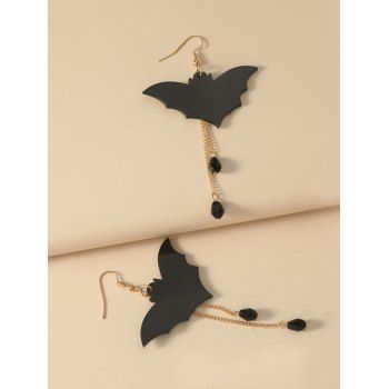 

Halloween Bat Shape Faux Waterdrop Diamond Pendant Earrings, Black