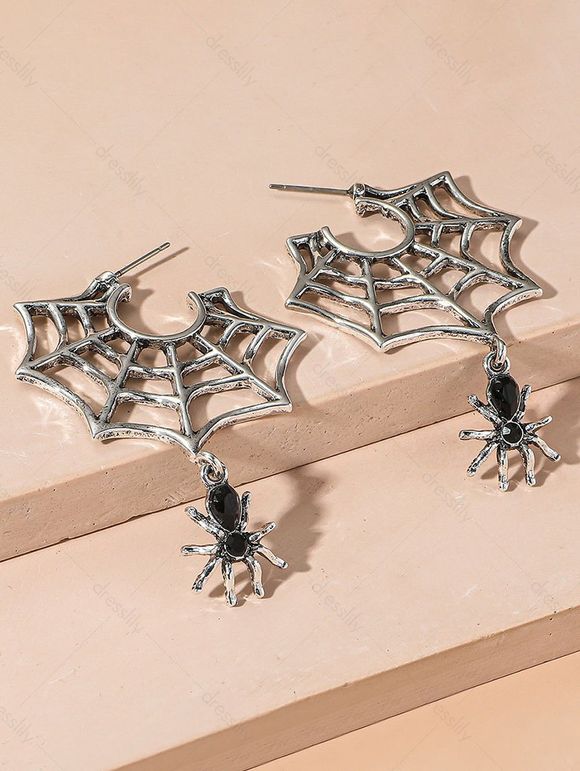 Boucles D'Oreilles D'Halloween en Forme Toile D'Araignée Style Punk - Argent 