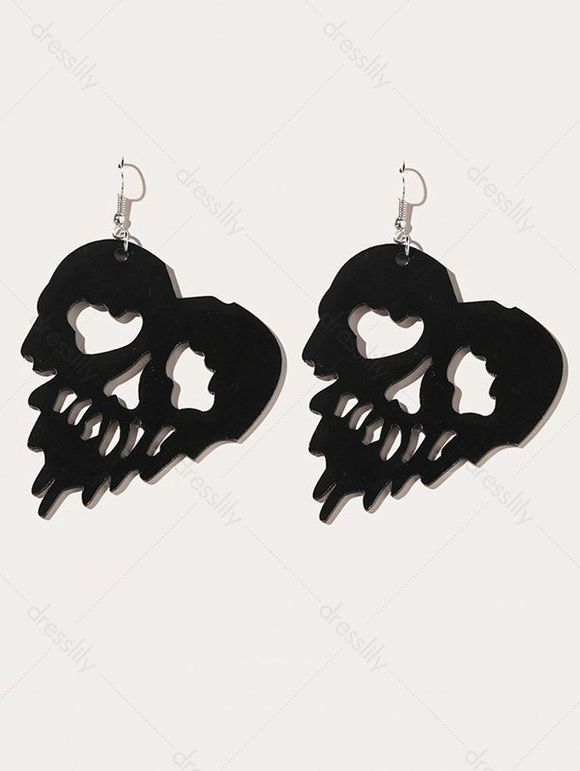 Boucles D'Oreilles Pendantes en Forme de Crâne D'Halloween Style Gothique - Noir 