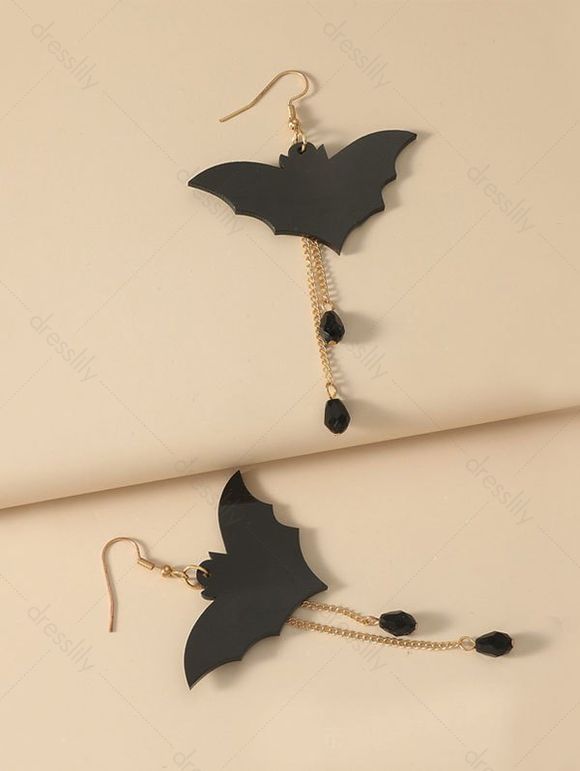 Boucles D'Oreilles D'Halloween Pendantes en Forme de Chauve-Souris et Goutte D'Eau en Diamant Fantaisie - Noir 