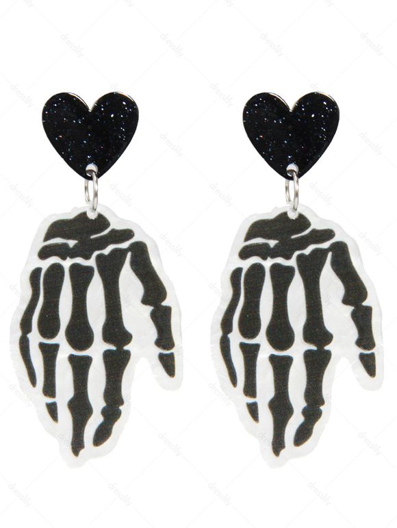 Boucles D'Oreilles D'Halloween Pendantes Gothique Squelette - Noir 1 PAIR