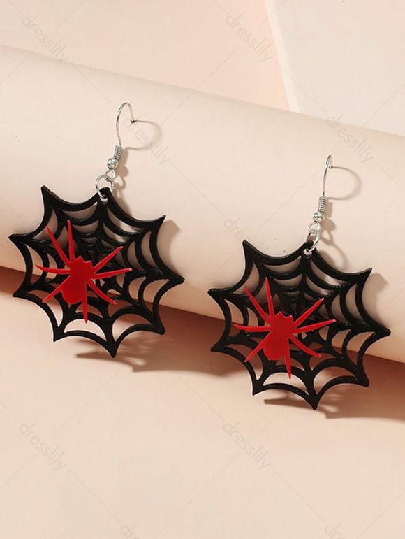 Boucles D'Oreilles D'Halloween Pendantes en Forme Toile D'Araignée - Noir 