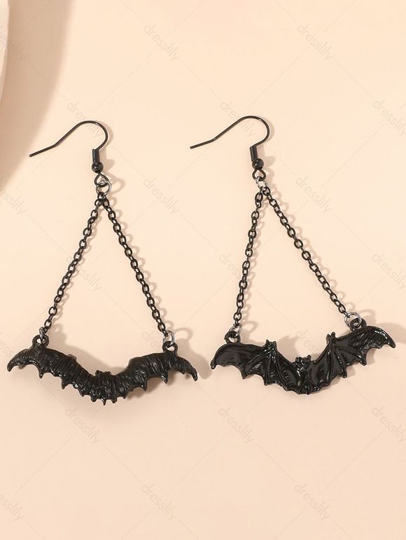 Boucles D'Oreilles Pendantes en Forme de Chauve-Souris D'Halloween Style Gothique - Noir 