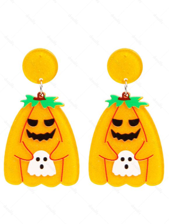 Boucles D'Oreilles D'Halloween Fantôme Citrouille Design - Safran 1 PAIR