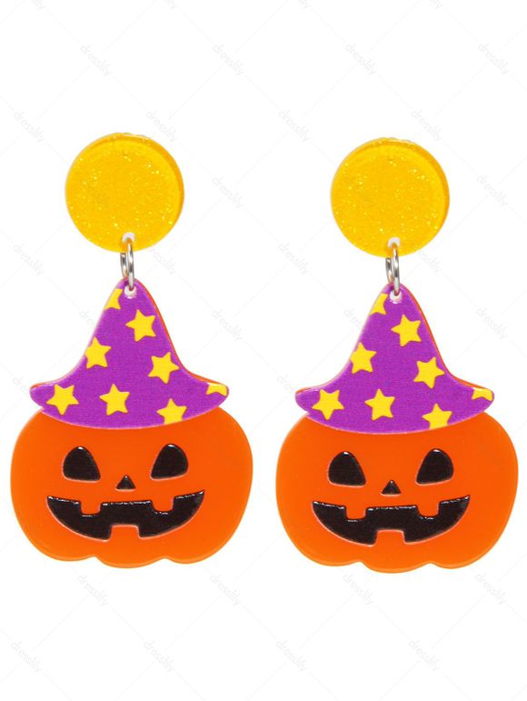 Boucles D'Oreilles Pendantes Motif Citrouille de Dessin Animé pour Halloween - Orange Halloween 1 PAIR