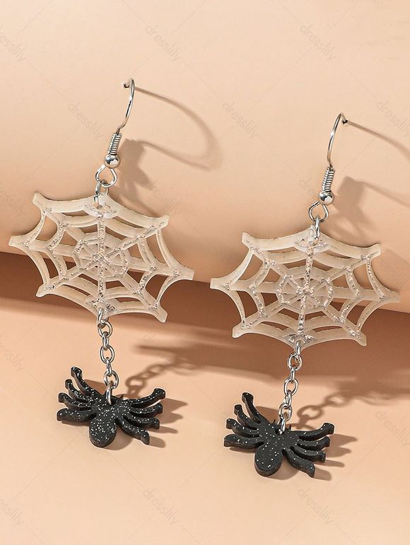 Boucles D'Oreilles Pendantes D'Halloween en Forme Toile D'Araignée - Noir 