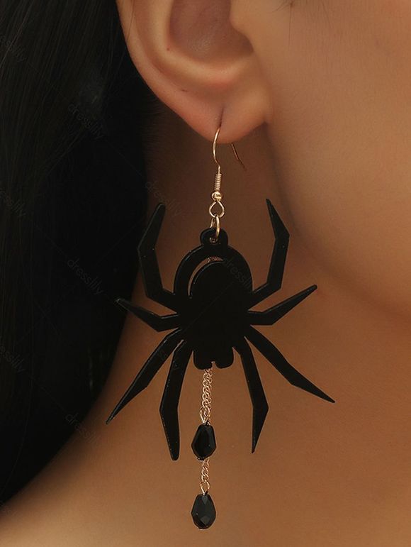 Boucles D'Oreilles D'Halloween en Forme D'Araignée avec Faux Diamant - Noir 