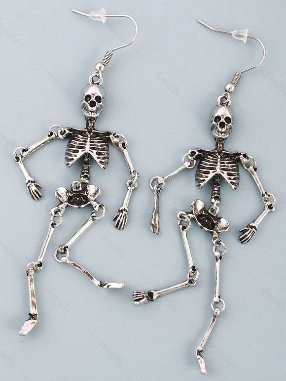 Boucles D'Oreilles Pendantes en Forme de Squelette D'Halloween - Argent 
