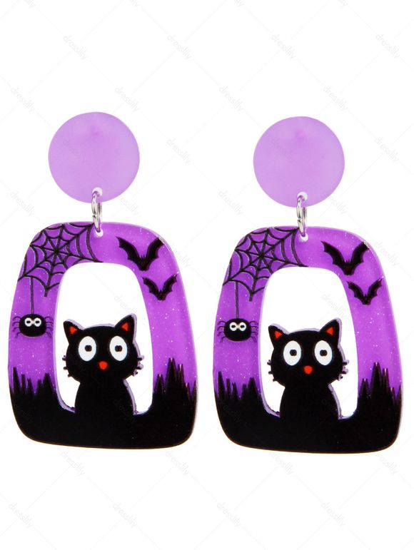 Boucles D'Oreilles Pendantes Motif Adorable Dessin Animé pour Halloween - Rose Néon Lumineux 1 PAIR