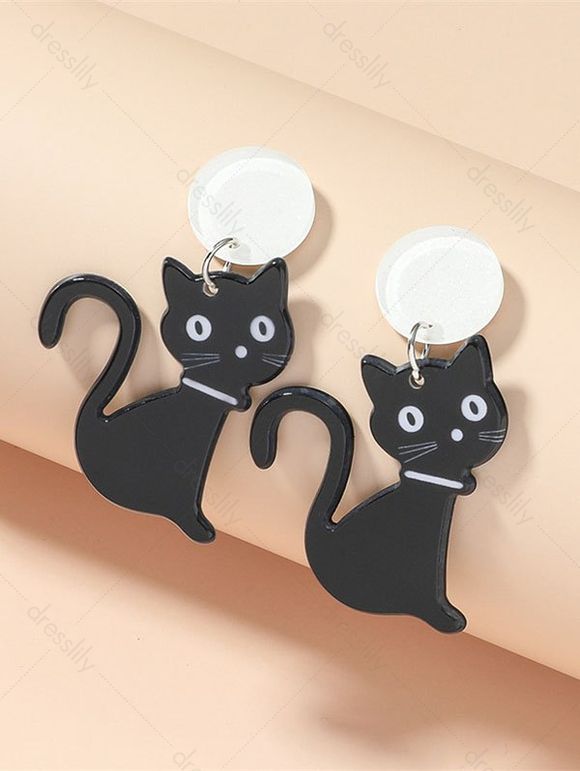 Boucles D'Oreilles Pendantes D'Halloween en Forme de Voiture Mignon - Noir 