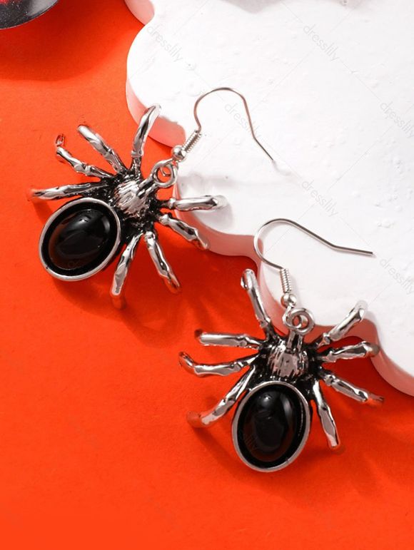 Boucles D'Oreilles D'Halloween Gothique en Forme D'Araignée - Noir 
