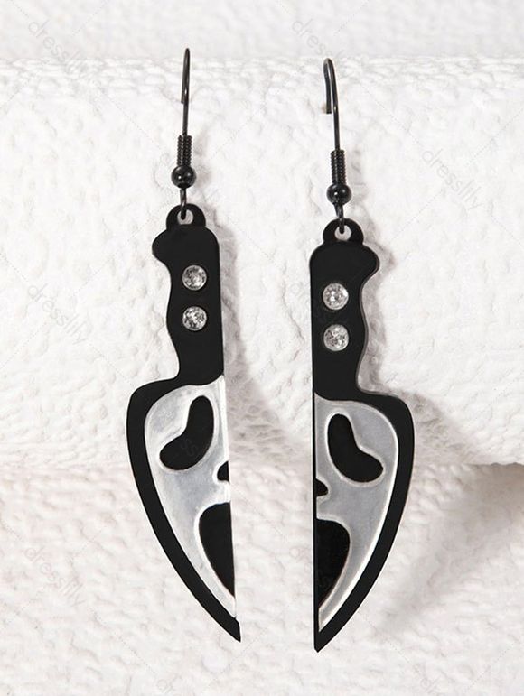 Boucles D'Oreilles Pendantes en Forme de Demi Visage D'Halloween - Noir 